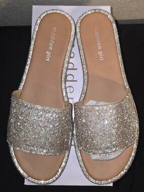 Madden Girl Addiie Rhinestone Platform Slide Sandal - Silver Multi - Size 10